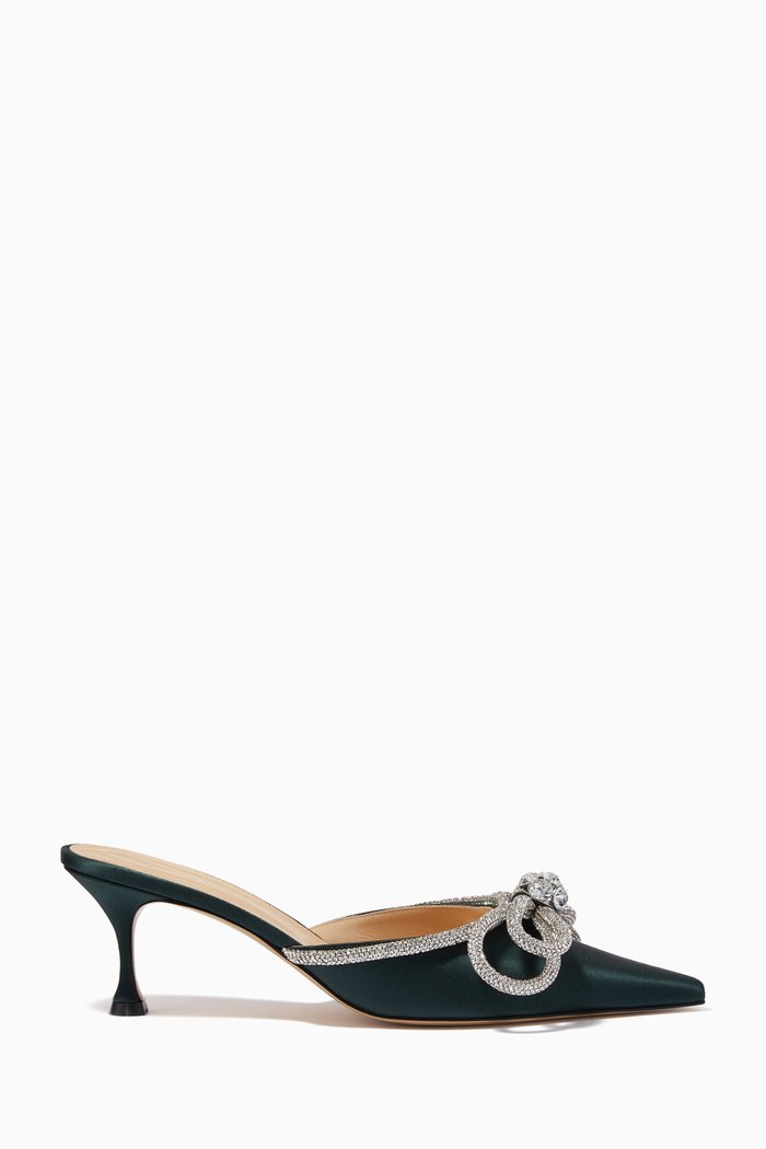 

Double Bow 65 Crystal Mules in Satin, Green