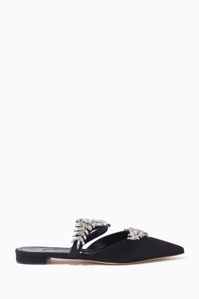 

Lurum Flat Mules in Satin, Black