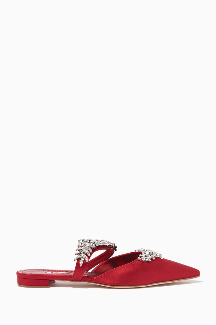 

Lurum Flat Mules in Satin, Red