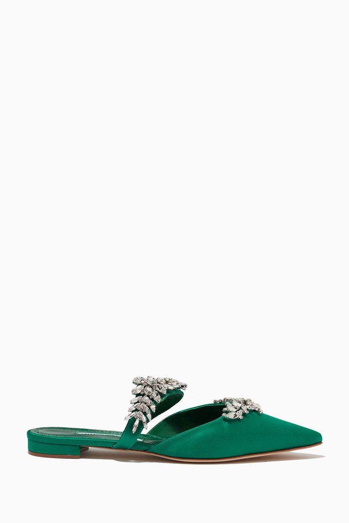 

Lurum Flat Mules in Satin, Green
