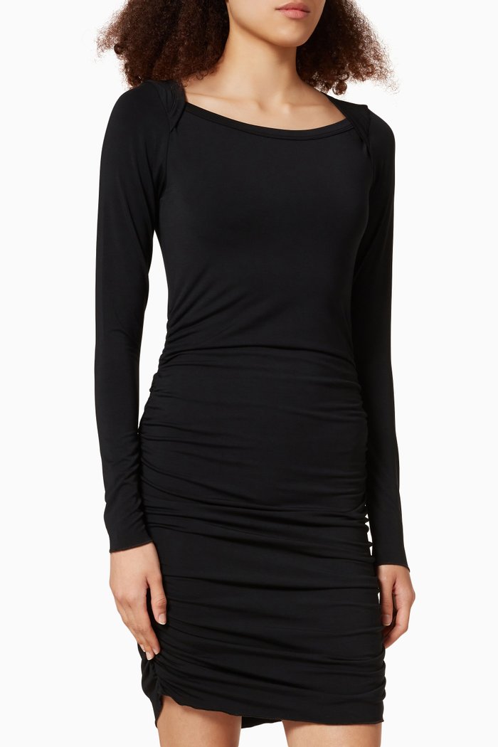 Orlan Ruched Dress in Jersey, Black