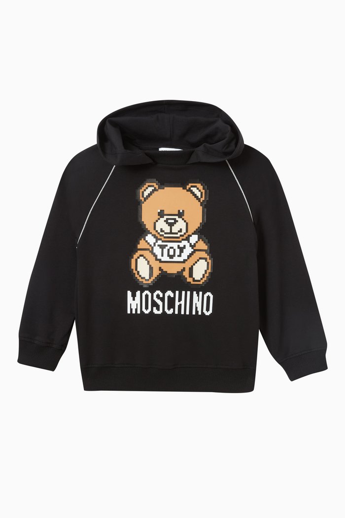 

Pixelated Teddy Bear Hooded Sweatshirt in Cotton, Black