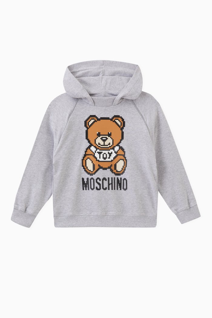 

Pixelated Teddy Bear Hooded Sweatshirt in Cotton, Grey