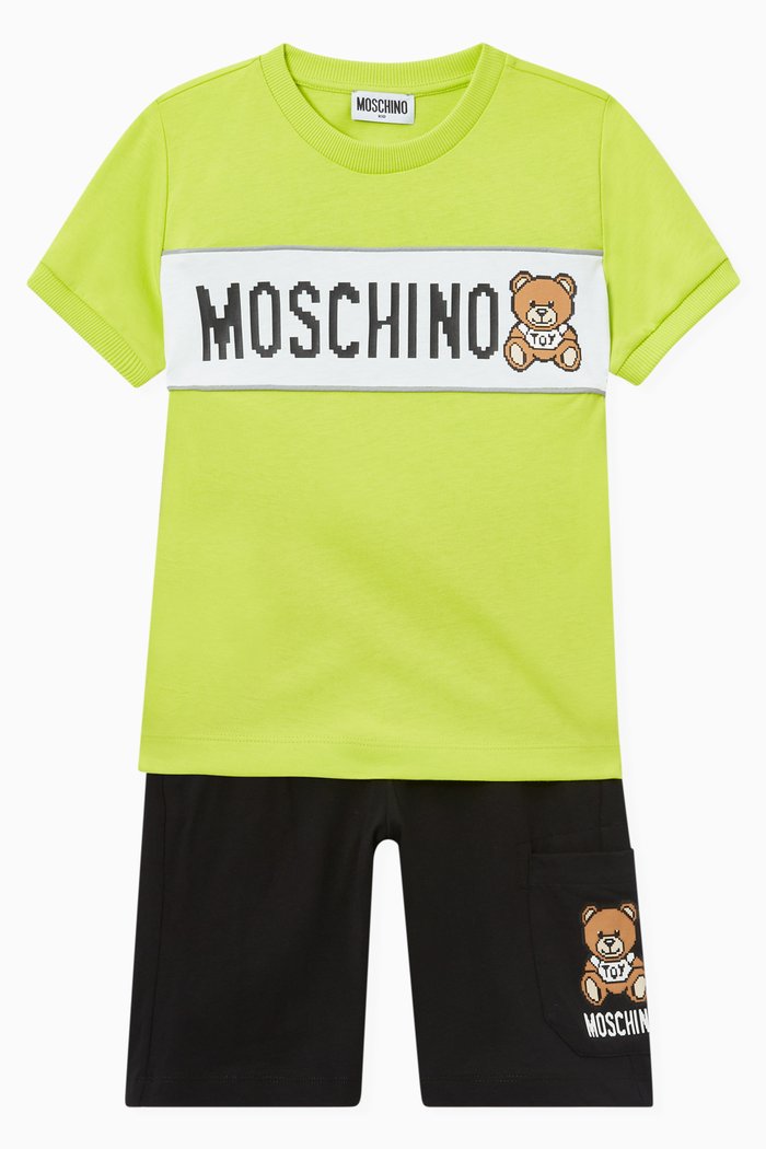 

Pixelated Teddy Bear Print T-shirt & Shorts Set, Multicolour
