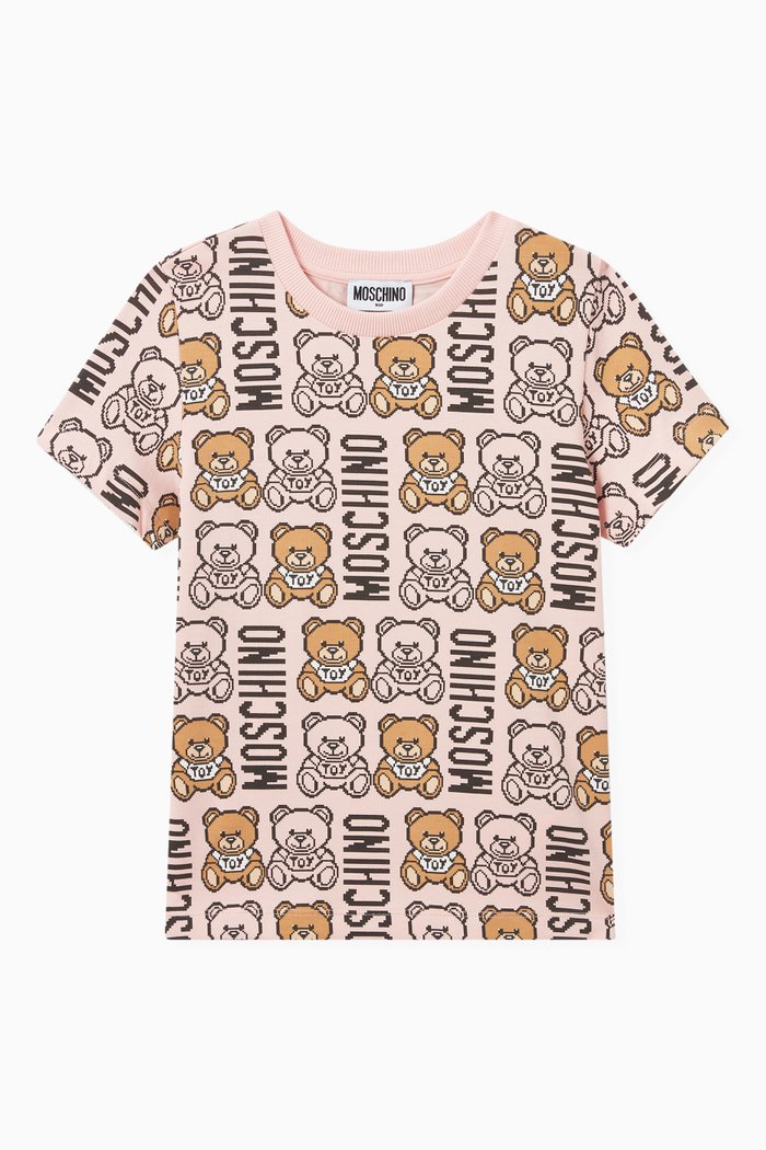 

Pixelated Teddy Bear Print T-shirt in Cotton, Pink