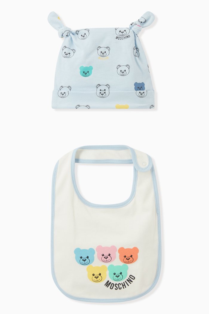 

Multi Teddy Bear Logo Hat & Bib Set, Multicolour