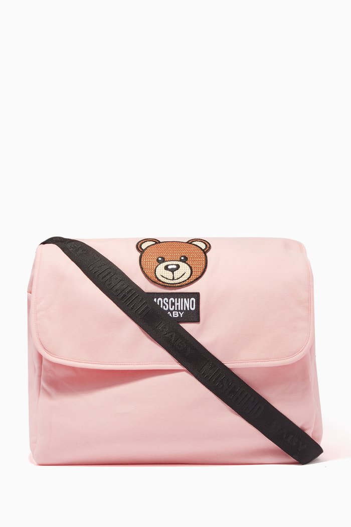 

Teddy Bear Patch Mommy Bag with Mat, Pink