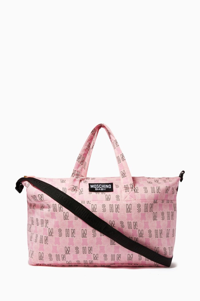 

Teddy Bear Logo Print Changing Bag with Mat, Pink