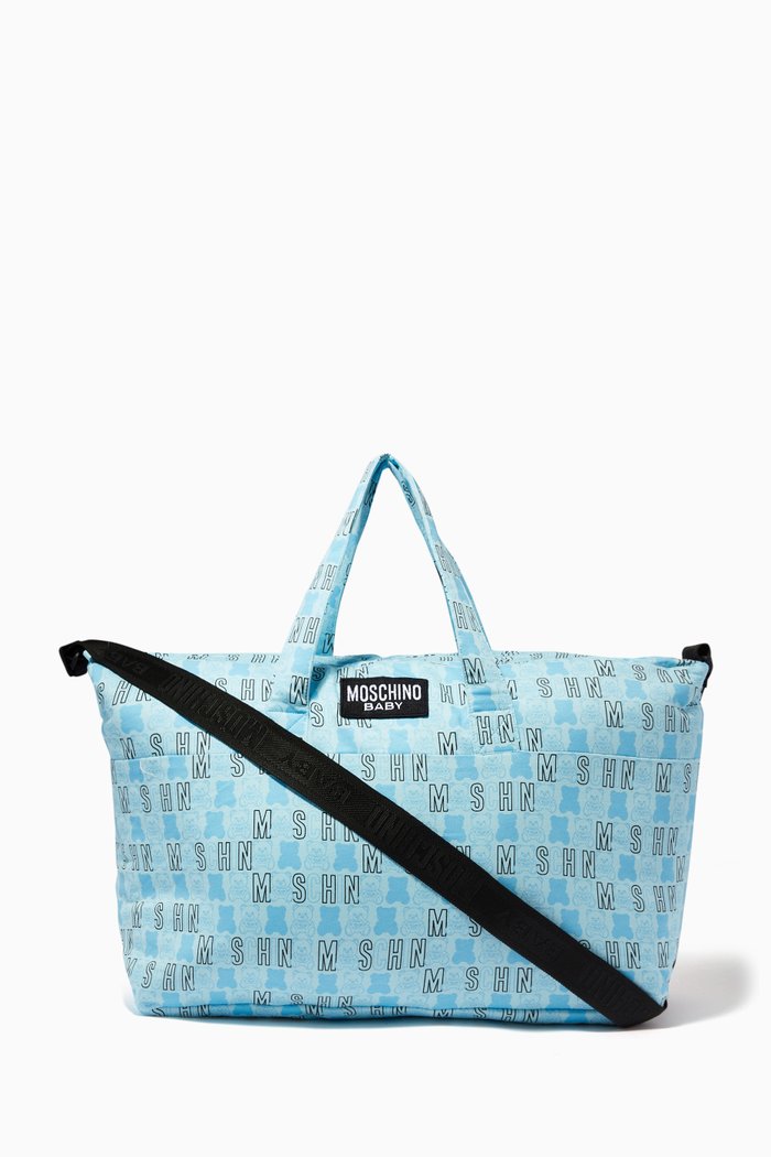 

Teddy Bear Logo Print Changing Bag with Mat, Blue