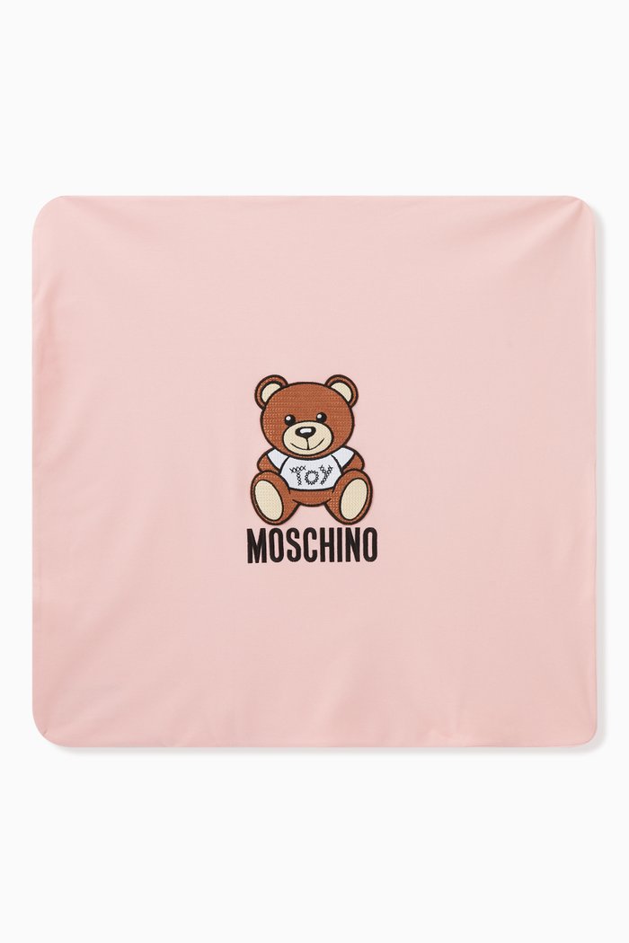 

Embroidered Teddy Bear Blanket in Cotton, Pink