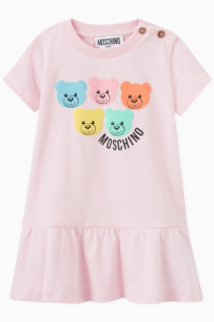

Multi Teddy Bear & Logo Print Dress, Pink