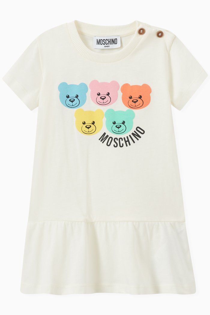 

Multi Teddy Bear & Logo Print Dress, White