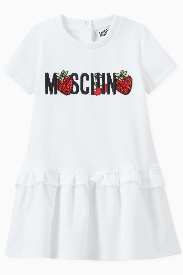 

Embroidered Fruit & Logo Dress in Cotton Fleece, White