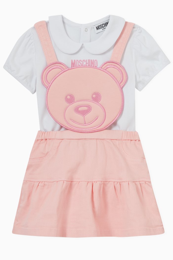 

Teddy Patch T-shirt & Dungaree Set, Pink