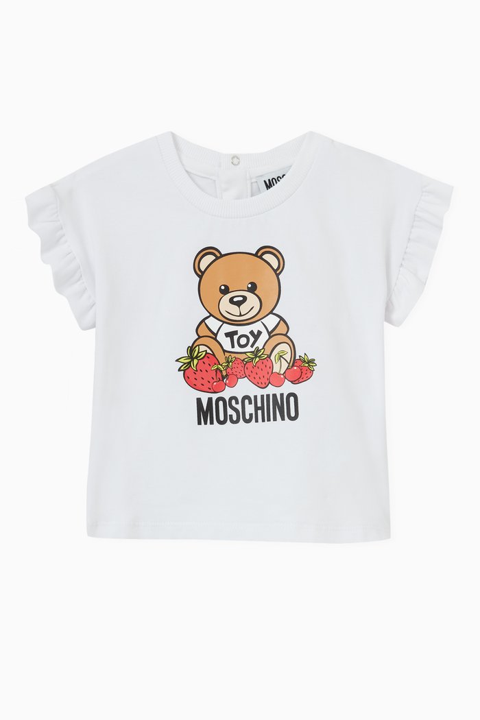 Fruit & Teddy Print T-shirt in Cotton, White