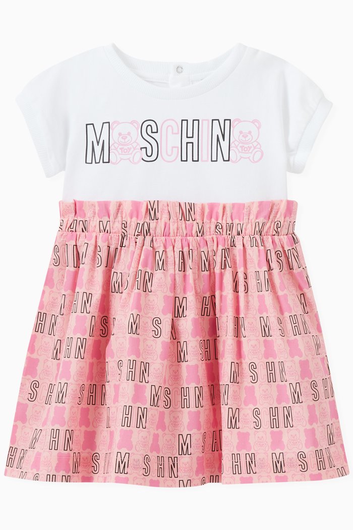 

Teddy Bear Logo Lettering Print Dress, Multicolour
