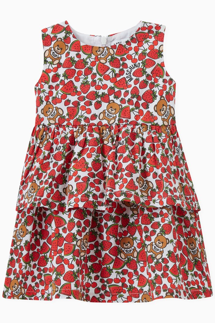 

All-over Teddy & Fruit Dress in Cotton, Red