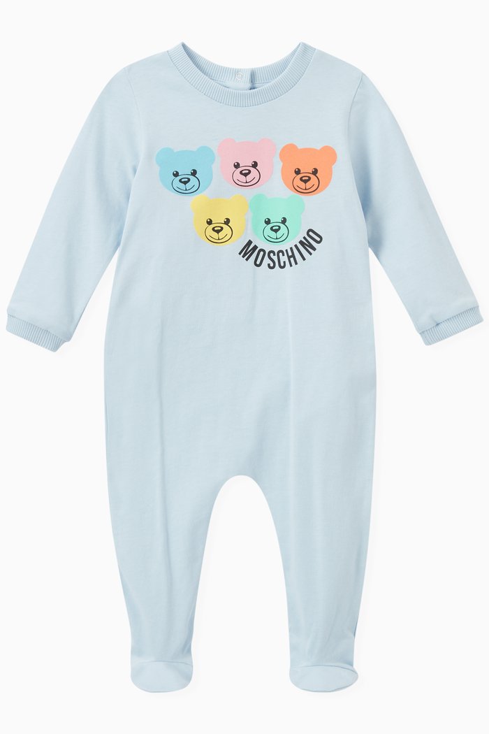 

Multi Teddy Bear & Logo Print Pyjama in Cotton, Blue