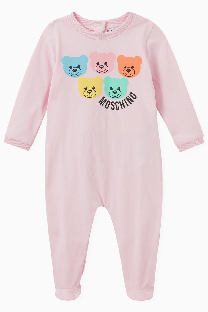 

Multi Teddy Bear & Logo Print Pyjama in Cotton, Pink