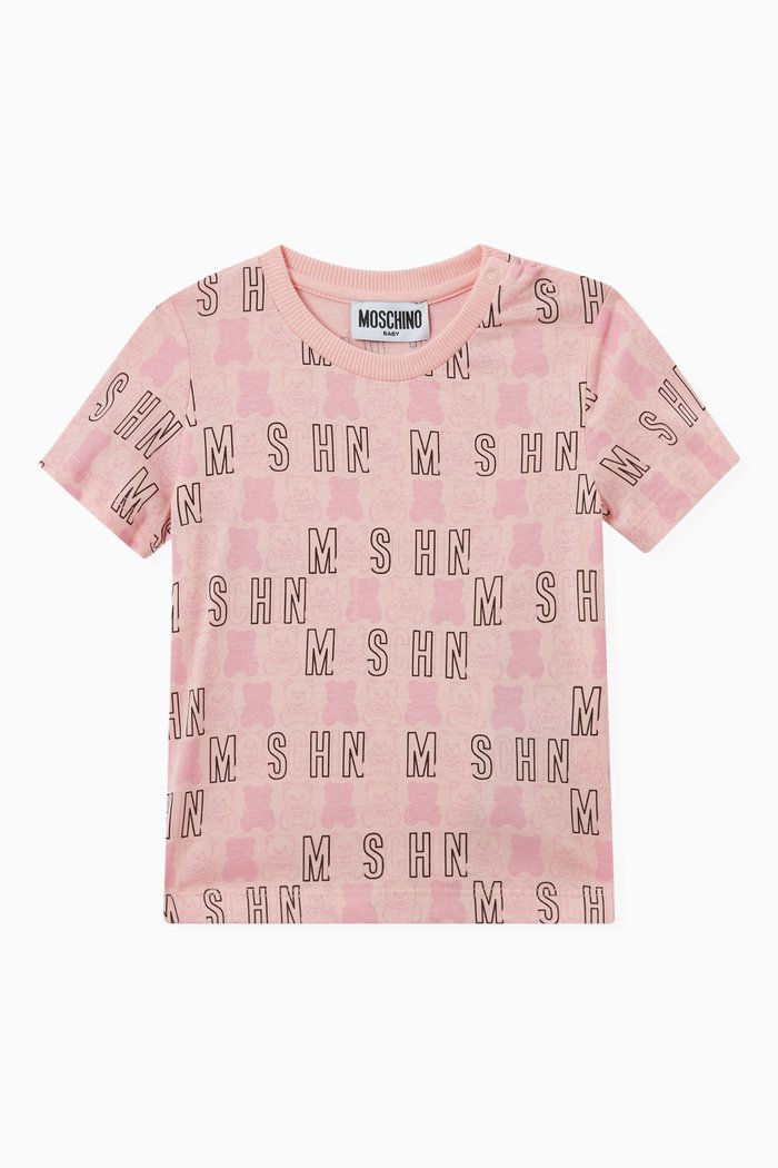 

Teddy Bear Logo Print T-shirt in Stretch Cotton, Pink