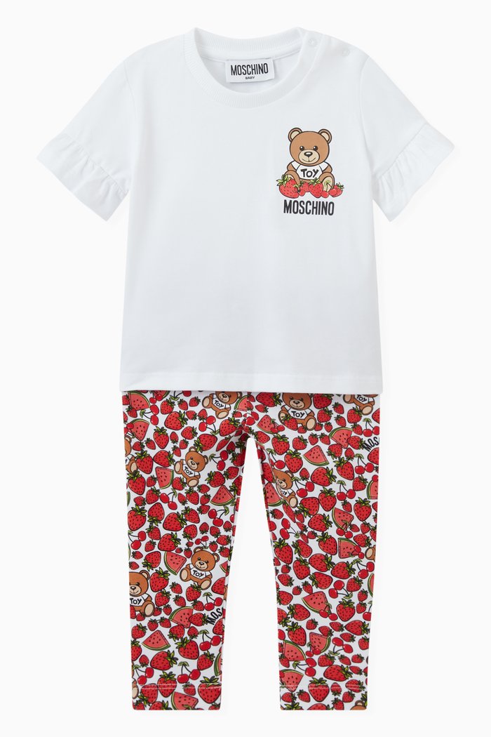 

Fruit & Teddy Bear Print T-shirt & Leggings Set, Multicolour