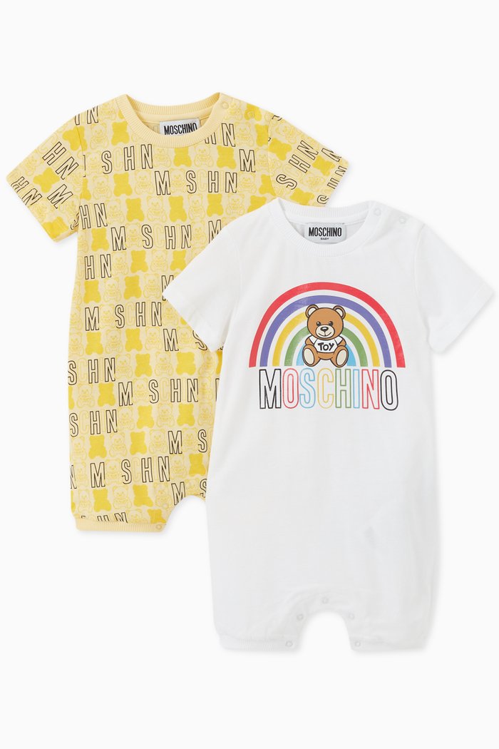 

Teddy Bear Logo Print Romper Set in Cotton, Multicolour