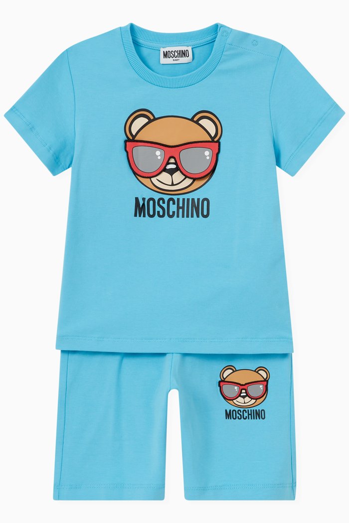 

Teddy Bear Print T-shirt & Shorts Set, Blue