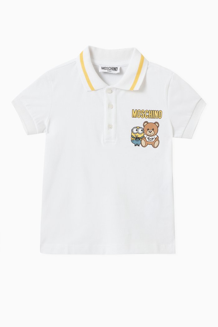

Minions© & Teddy Print Polo Shirt in Cotton, White