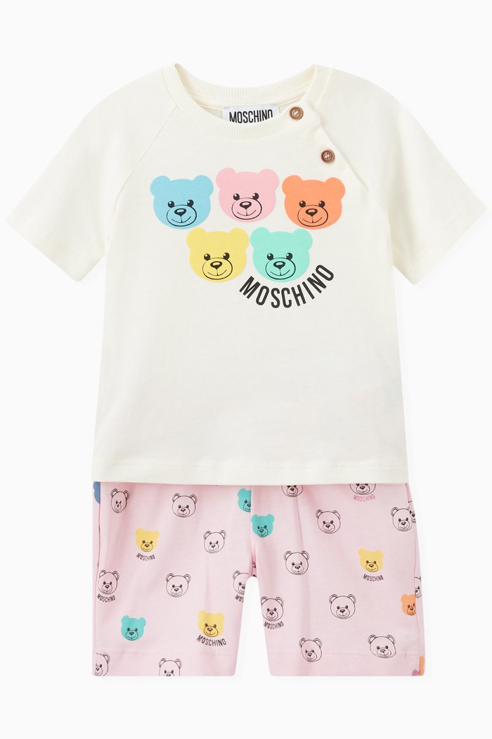 

Multi Teddy Bear & Logo Print T-shirt & Shorts Set, Multicolour
