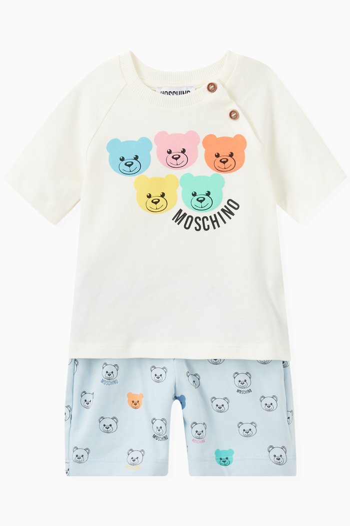 

Multi Teddy Bear & Logo Print T-shirt & Shorts Set, Multicolour