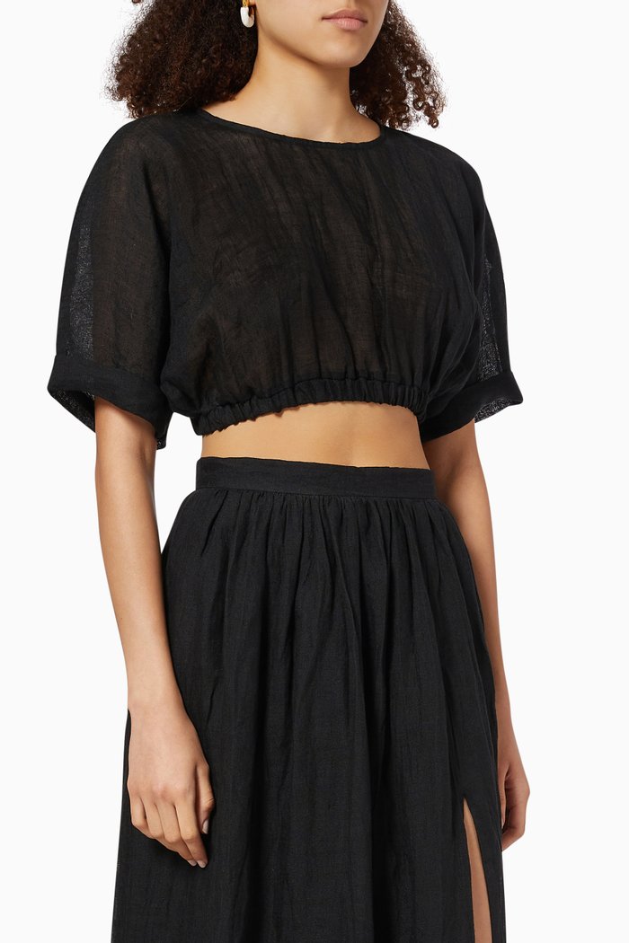 

Zoe Crop Top in Linen, Black