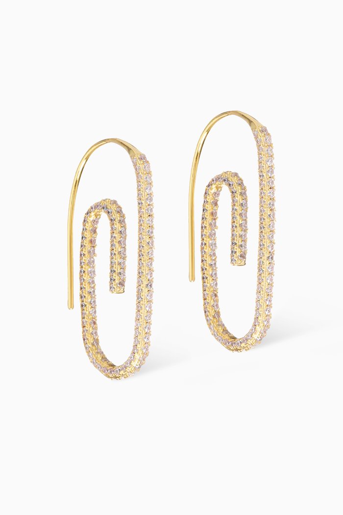 

Pavé Paper Clip Earrings in 18kt Gold Plated Brass