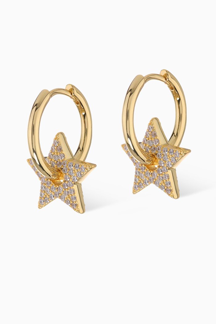 

Pavé Star Charm Hoops in 18kt Gold Plated Brass