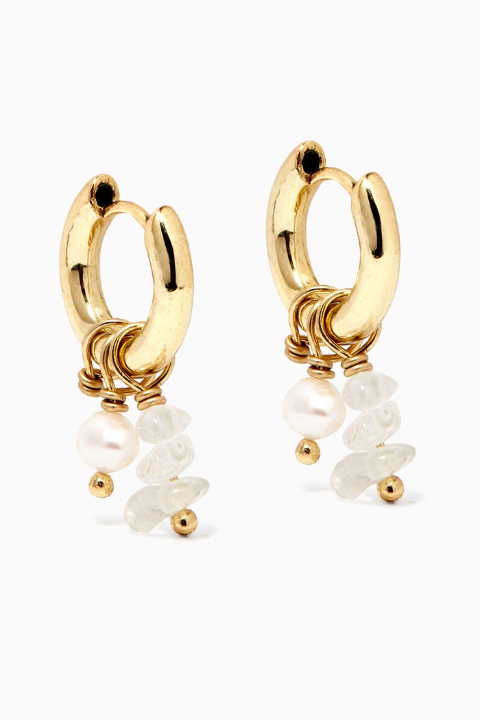 Rock Candy Pearl Huggies in 18kt Gold Plated Brass