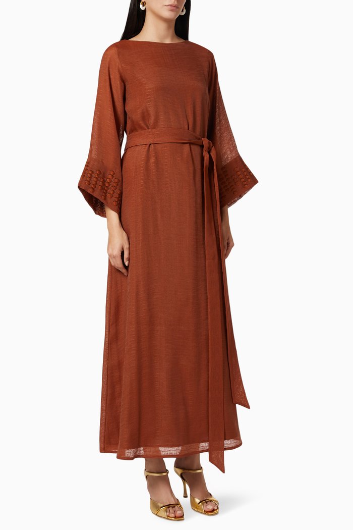 

Bead Embroidered Dress in Cotton, Brown