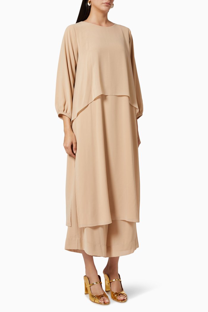 Tunic & Pants Set in Chiffon, Neutral