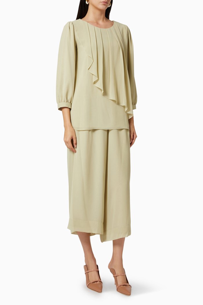 Top & Pants Set in Chiffon, Green