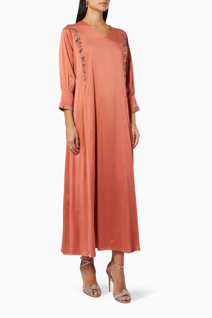 

Embroidered Kaftan in Satin, Pink