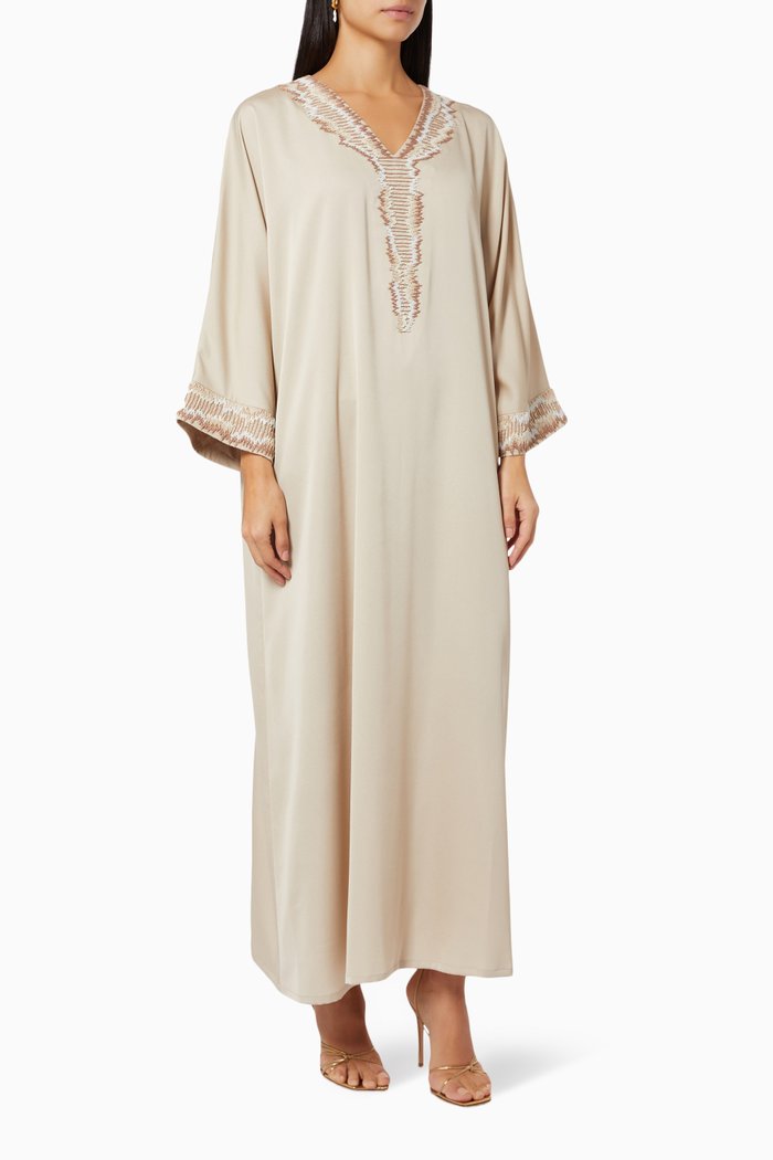 Sunset Embroidered Oversized Kaftan, Neutral
