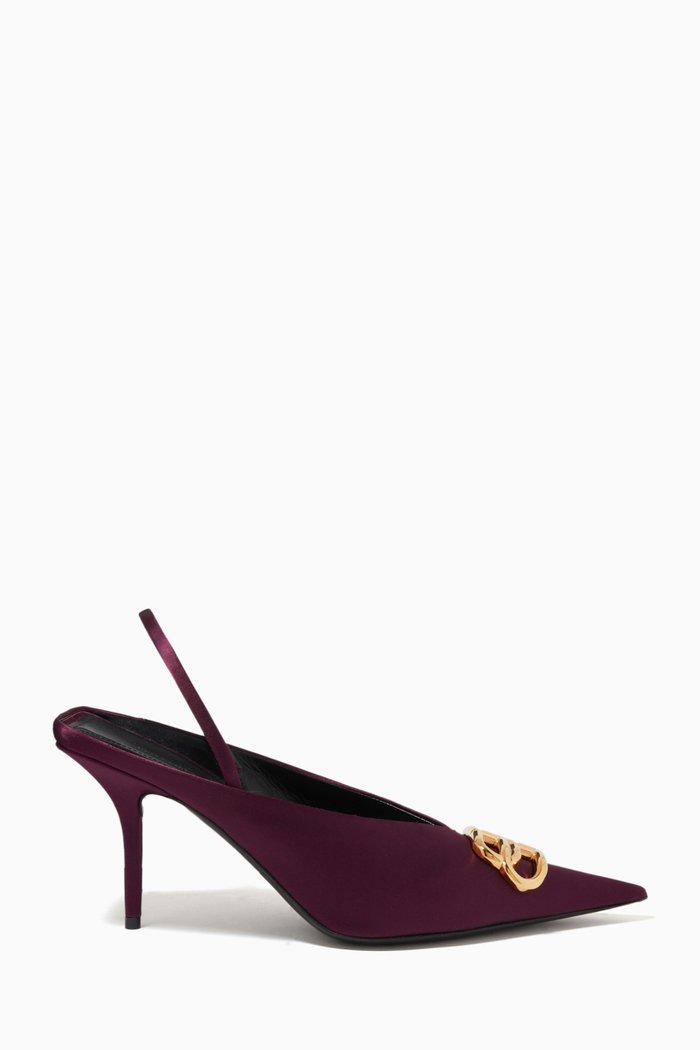

BB Square Knife Slingback Pumps in Satin, Burgundy