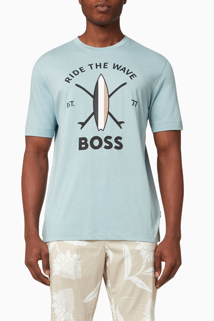 

Graphic Print T-shirt in Cotton Jersey, Blue