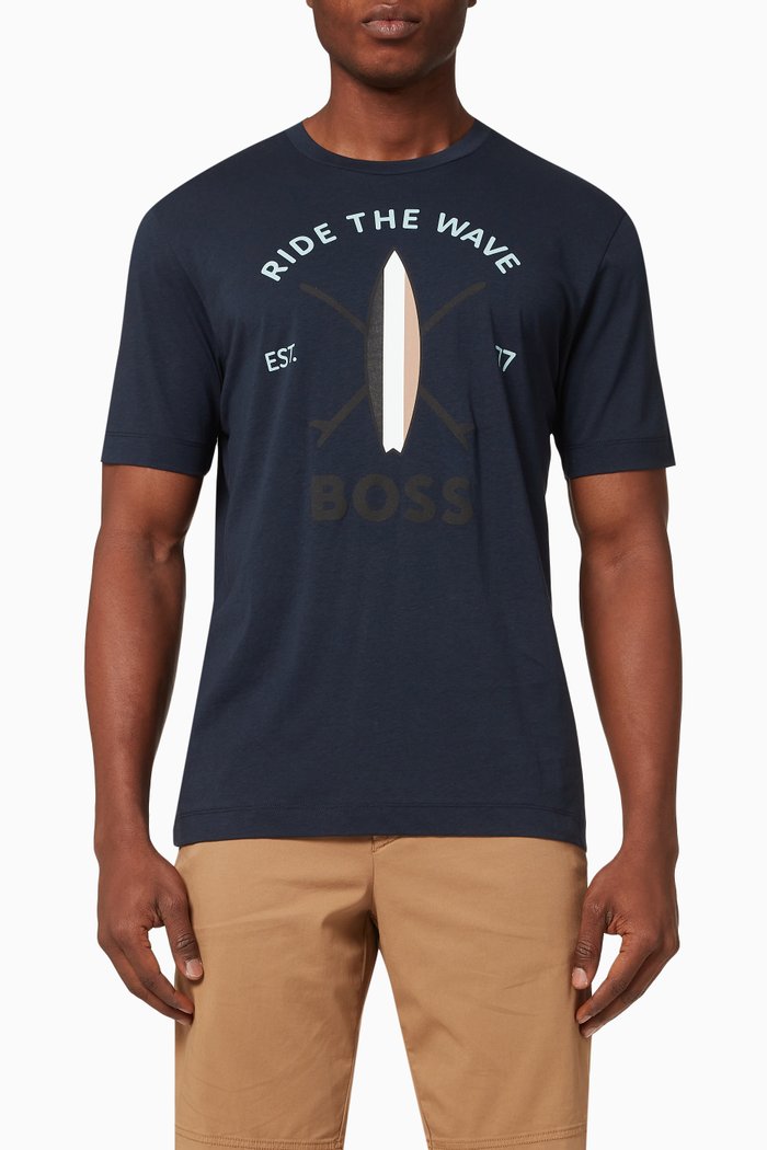 

Graphic Print T-shirt in Cotton Jersey, Blue