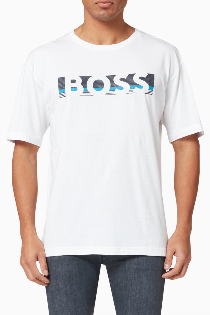 Colour Block Logo T-Shirt in Cotton, Neutral