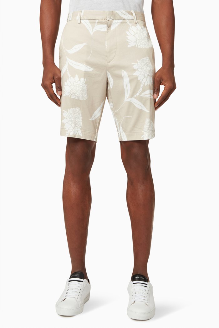 

Printed Shorts in Stretch Cotton Satin, Neutral