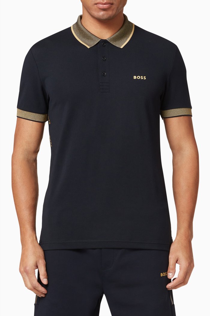 

Paule Contrastring Trim Polo Shirt in Cotton Blend, Blue