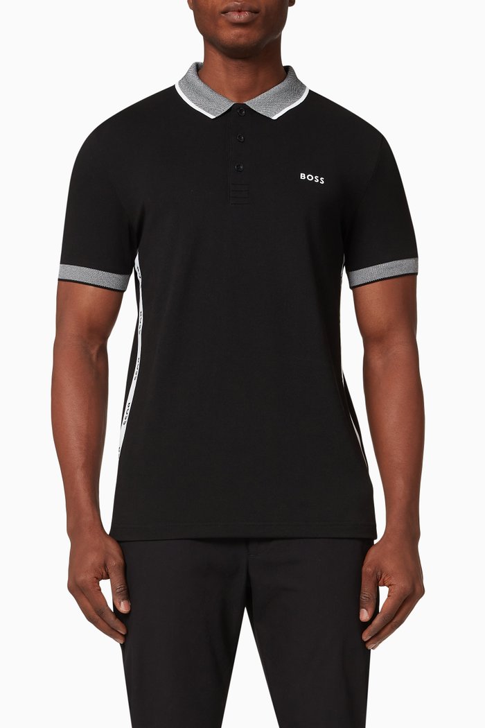 

Paule Tape Polo Shirt in Cotton Stretch, Black