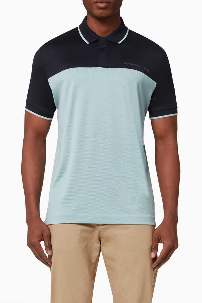 

Phillipson Colour-block Polo Shirt in Cotton Piqué, Blue