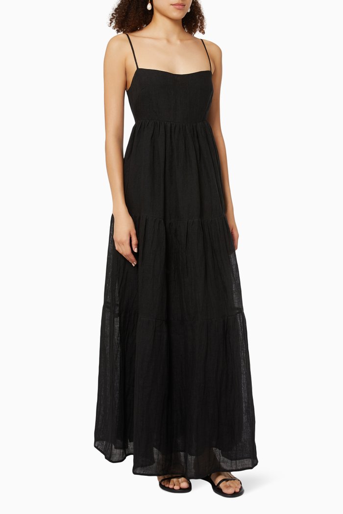 

Zoe Maxi Dress in Linen, Black