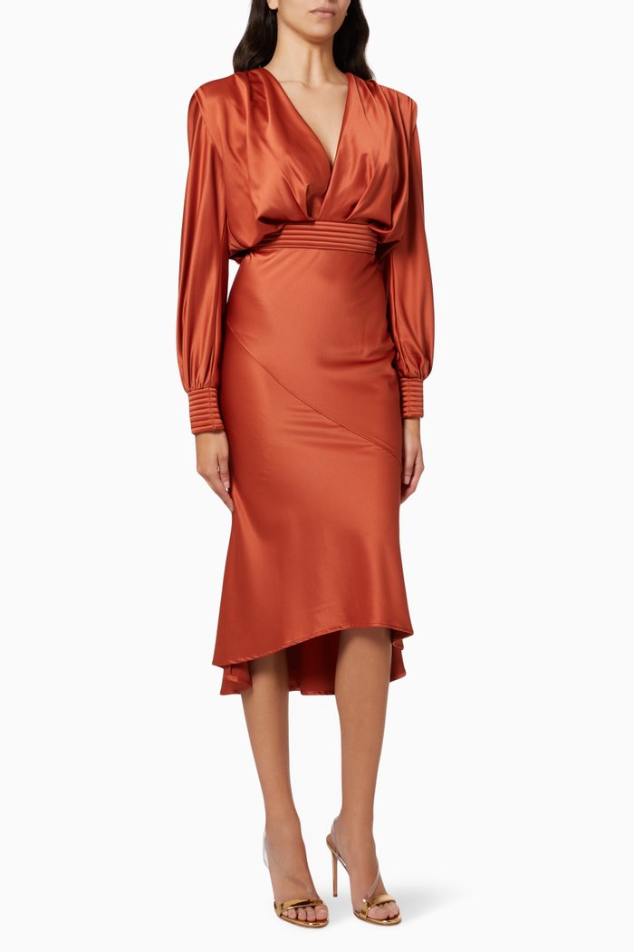 

Betsy Midi Dress in Satin, Orange
