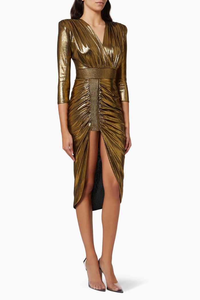 

Ziggy Midi Dress in Metallic Jersey, Gold